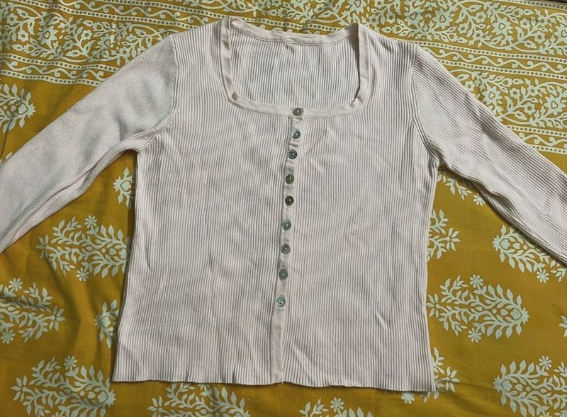 Pink Ribbed Button Top For Winter’s