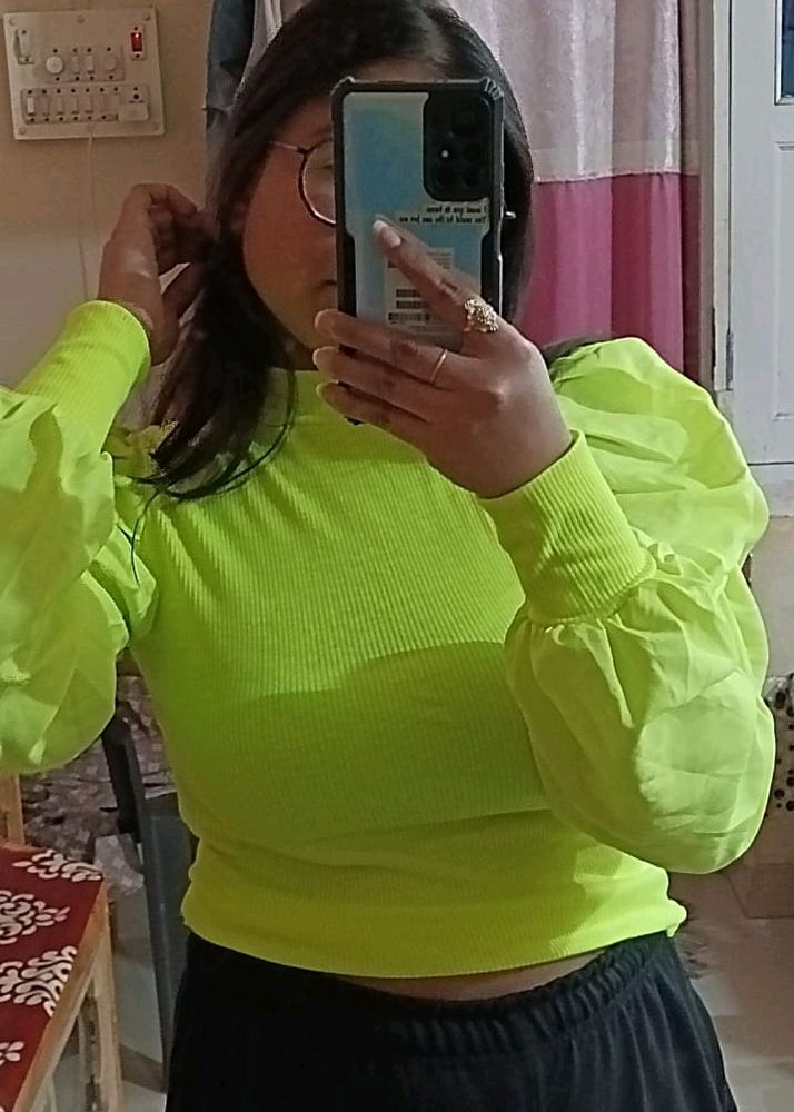 Neon Colour Puff Sleeves Top