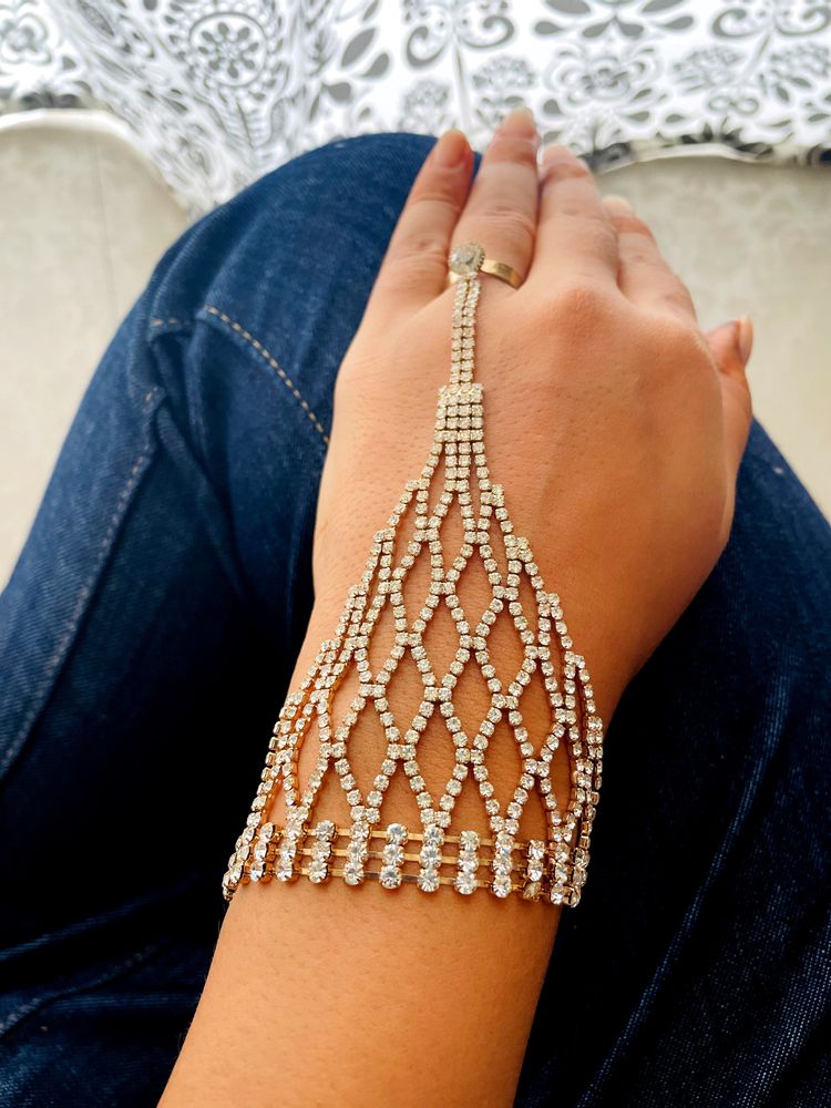 AD Diamond Hand Bracelet With Ring