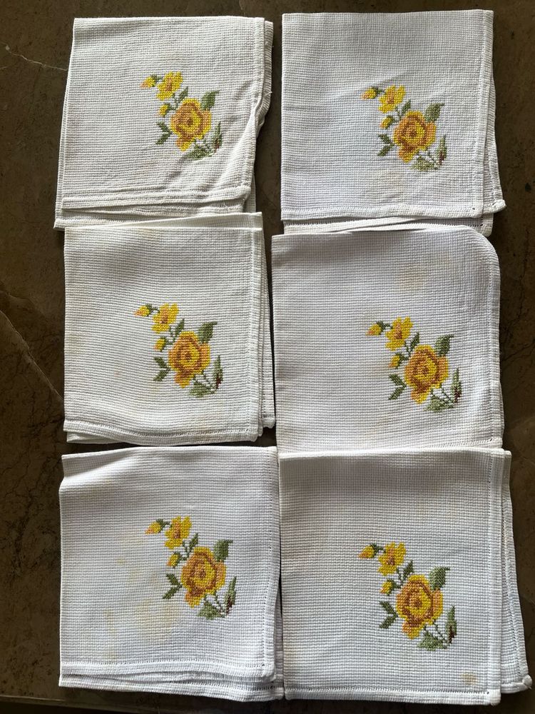 Cross Stitch Embroidered Napkins (Set of 6)