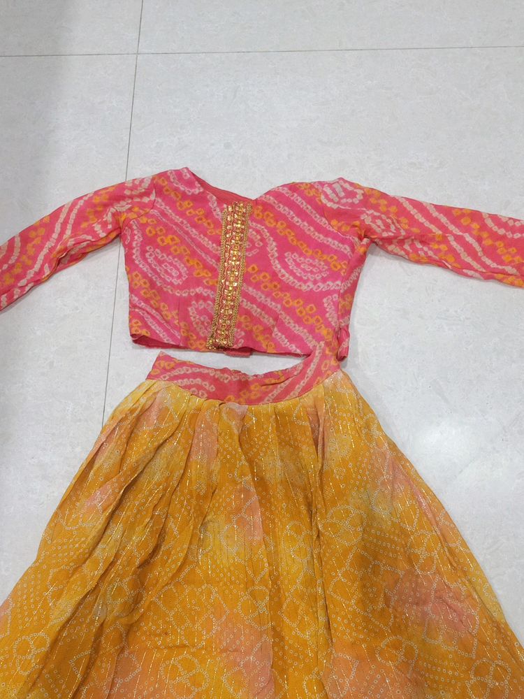 Lehenga Mustard Yellow N Top Orange 2/3 Years Girl