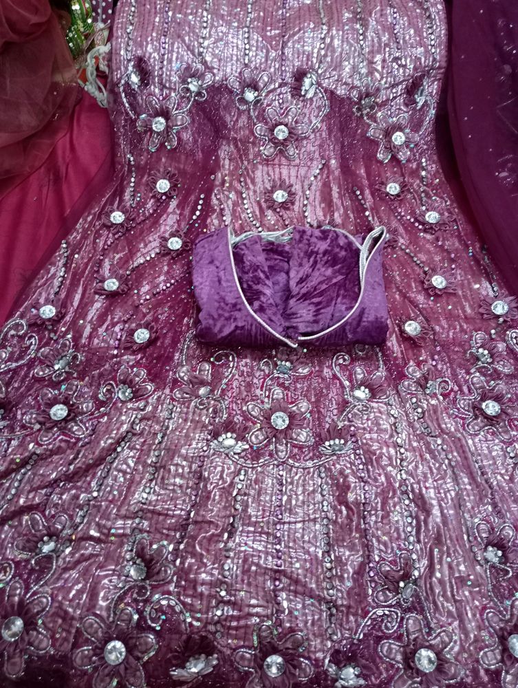 lengha saree with attached palla beautiful work