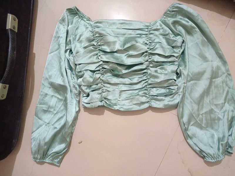 Elegant Mint Green Ruched Top