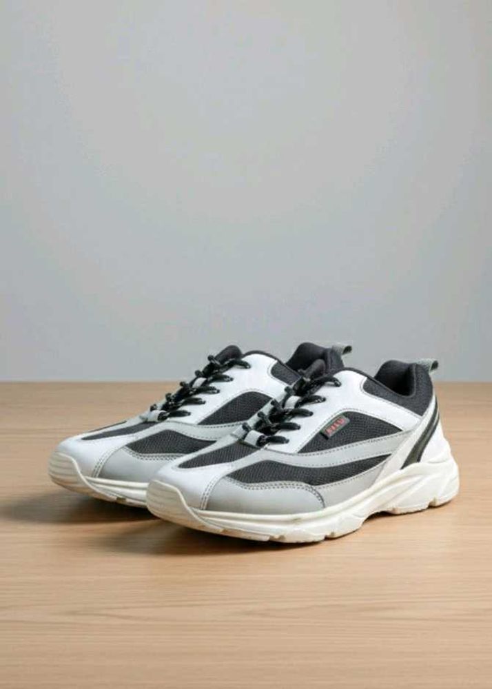 Vintage White &amp; Black Athletic Sneakers