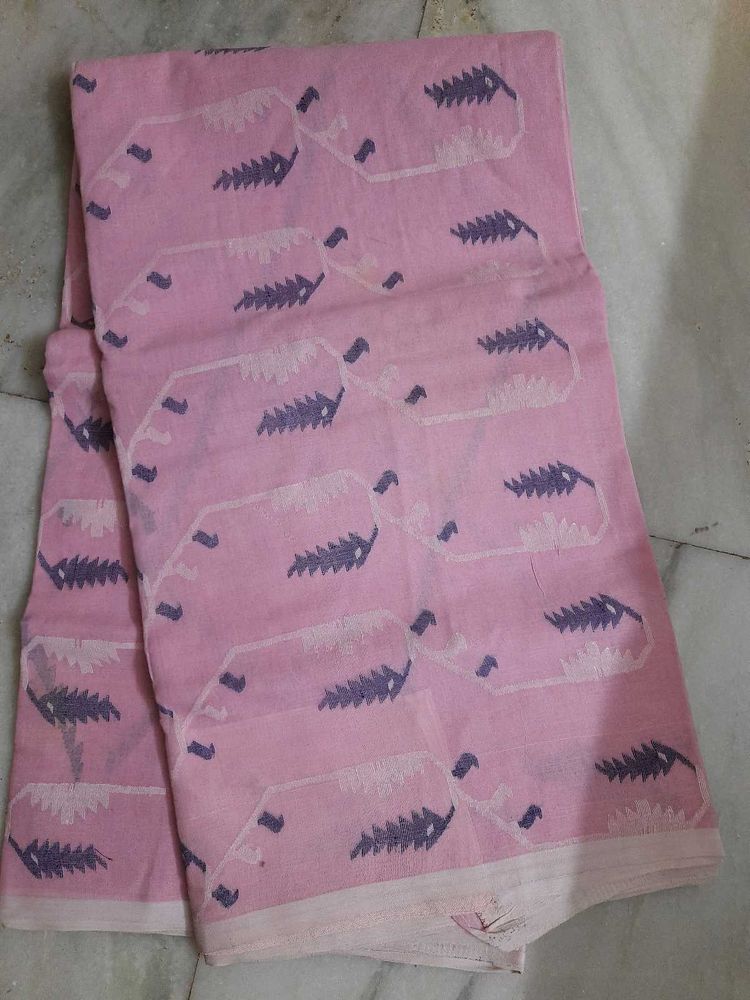 Beautiful Pink Cotton Jamdani Saree