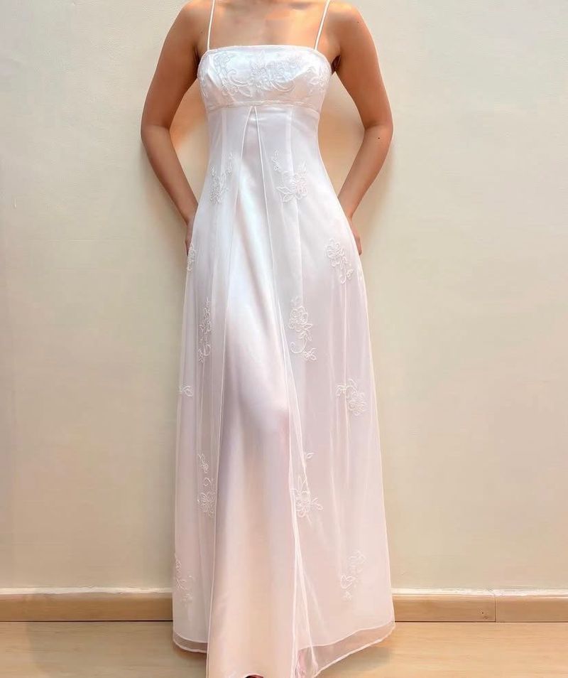 Elegant White Floral Embroidered Gown