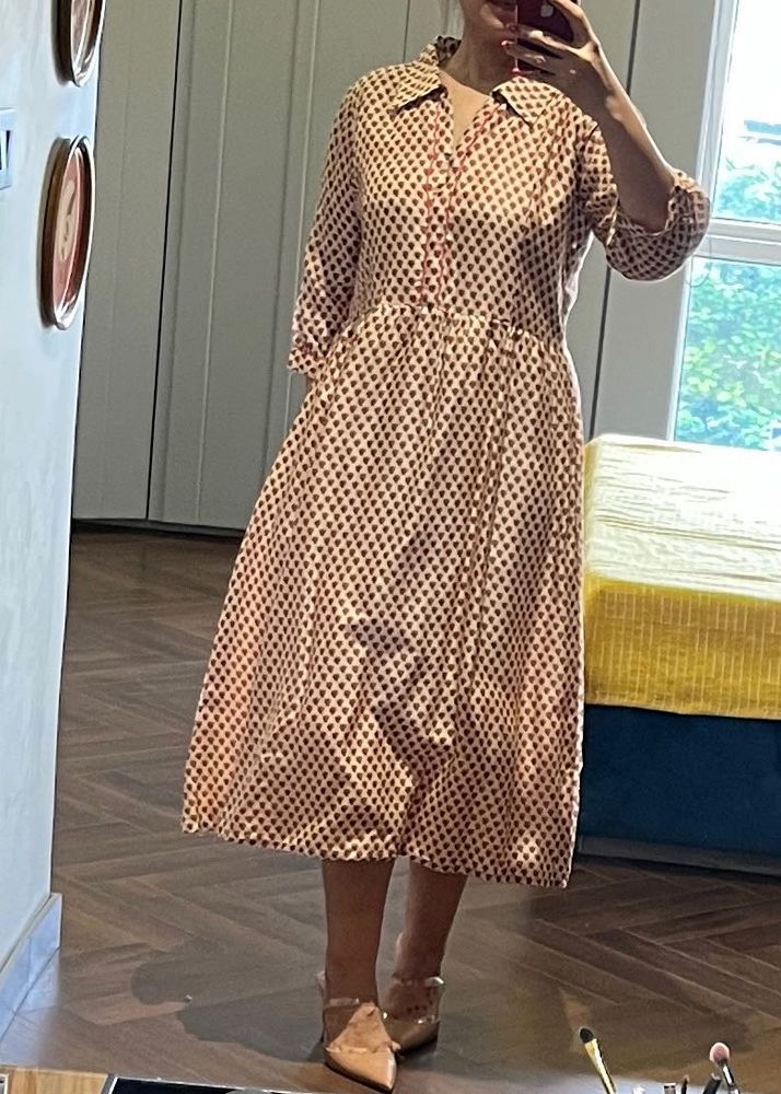 Patterned Midi Shirt Dress In Pure Chanderi