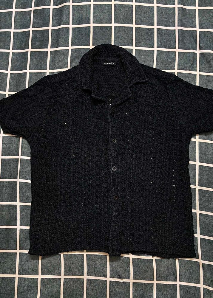 boohooMAN Open Knit Casual Shirt