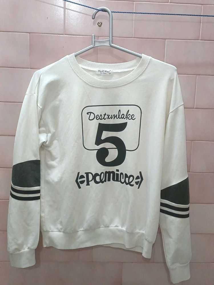 White Graphic Print Sweatshirt