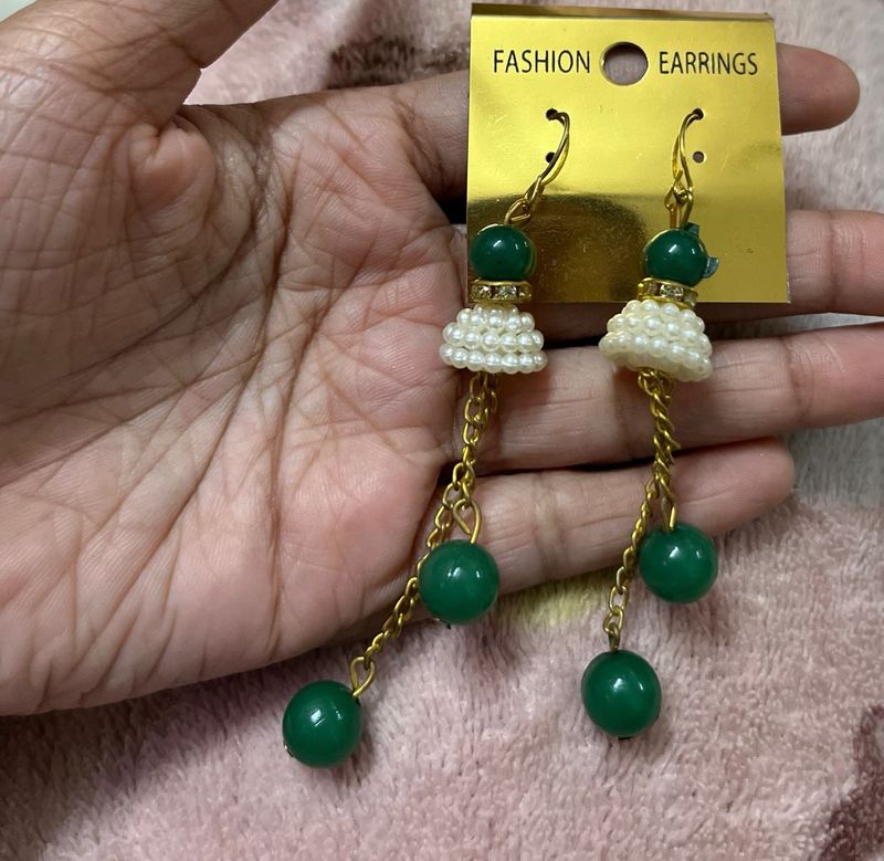 Green &amp; Gold Fashion Earrings