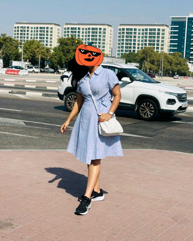 Blue Shirtdress with Tie Waist