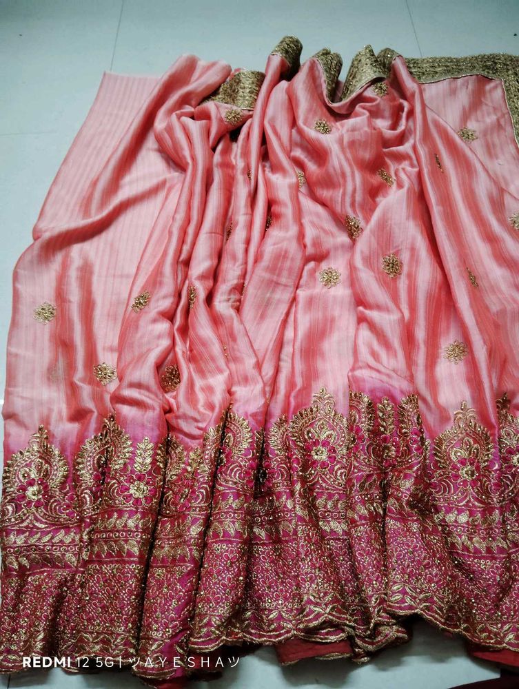 Elegant Pink &amp; Gold Embroidered Saree