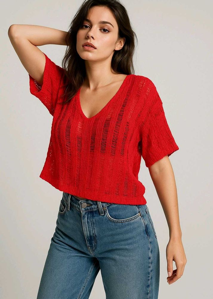 Pinterest Oversized Red Knit Top D