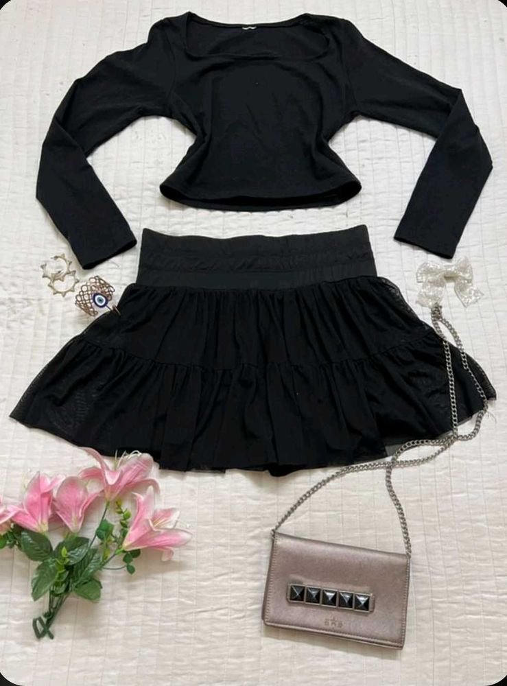 Black Top and Skirt Set