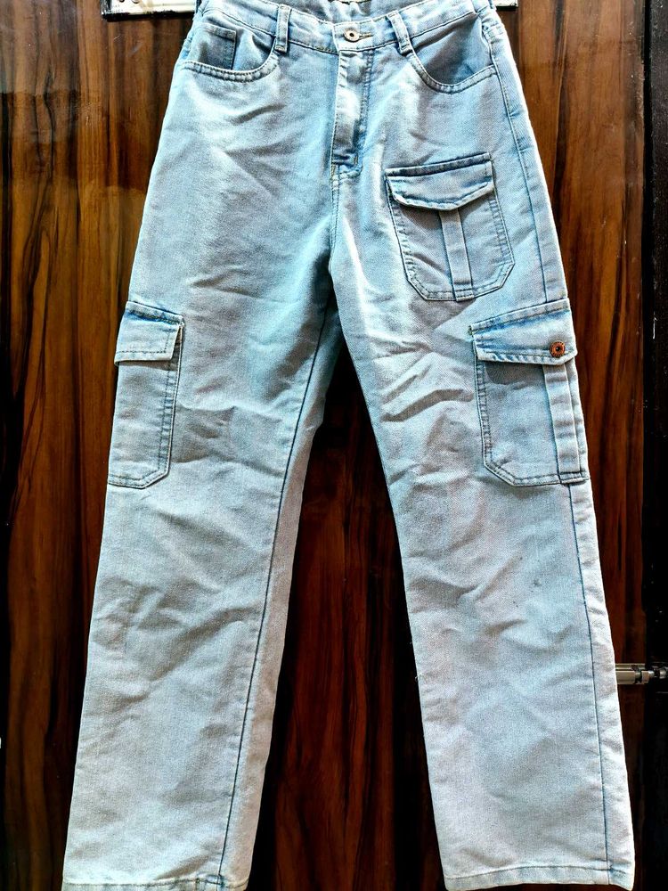 Light Wash Denim Cargo Pants