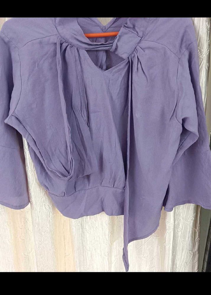 Purple Tie-Neck Top