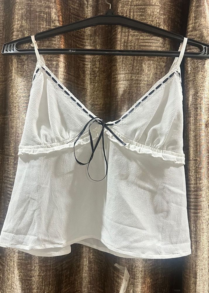 White Cami Top with Ribbon Detail