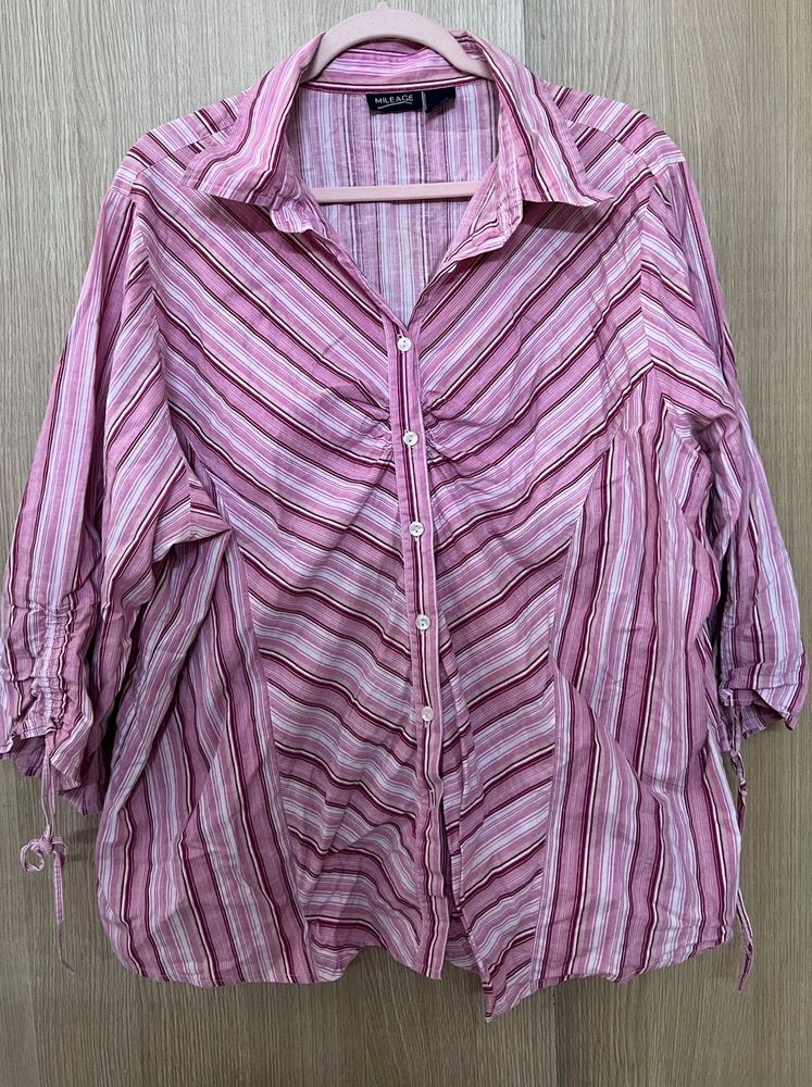 Chic Pink Striped Button-Up Blouse by Mileage