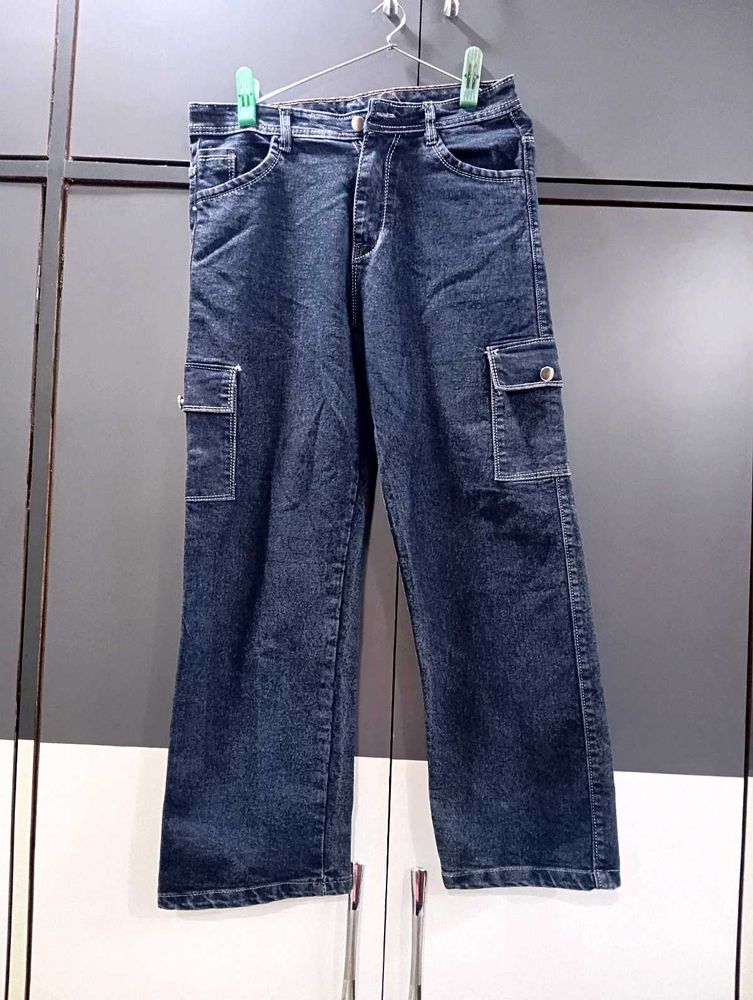 318. Grey Denim Cargo Jeans