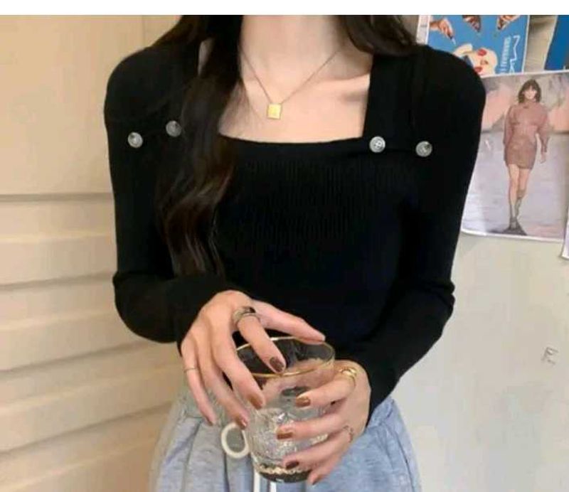 Imported Knitted black full sleeve top
