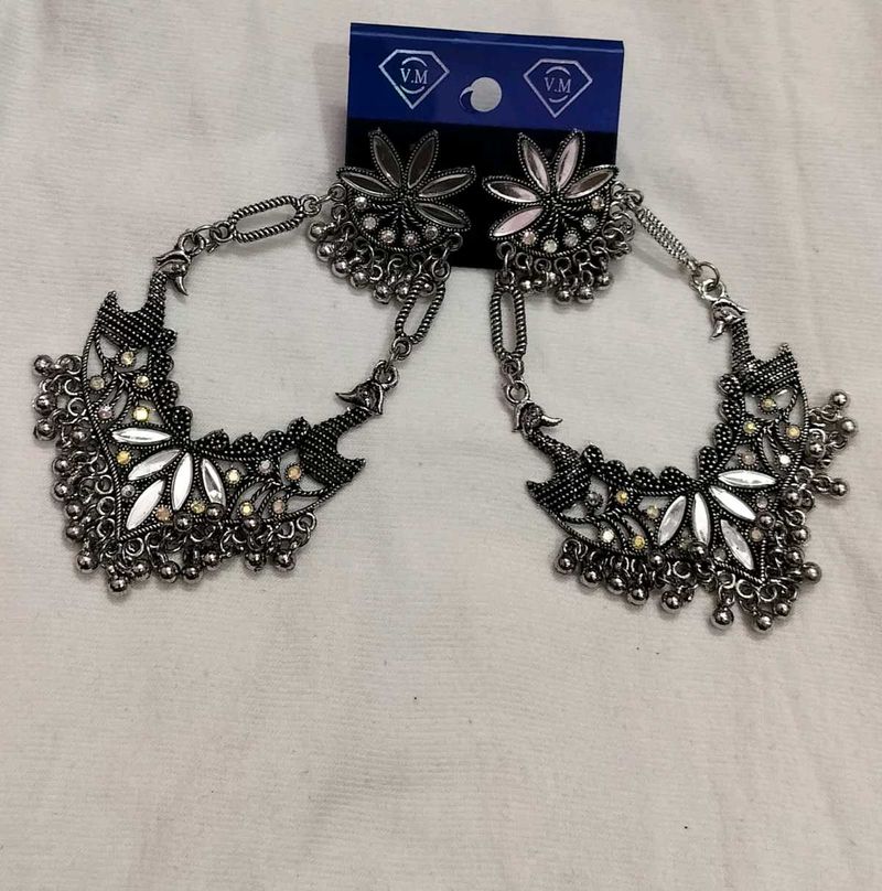 Silver Peacock Style Earring