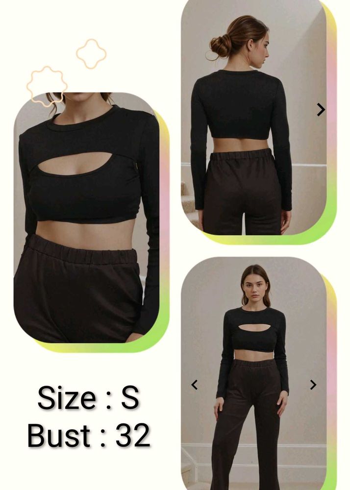 Black Long Sleeve Cutout Crop Top