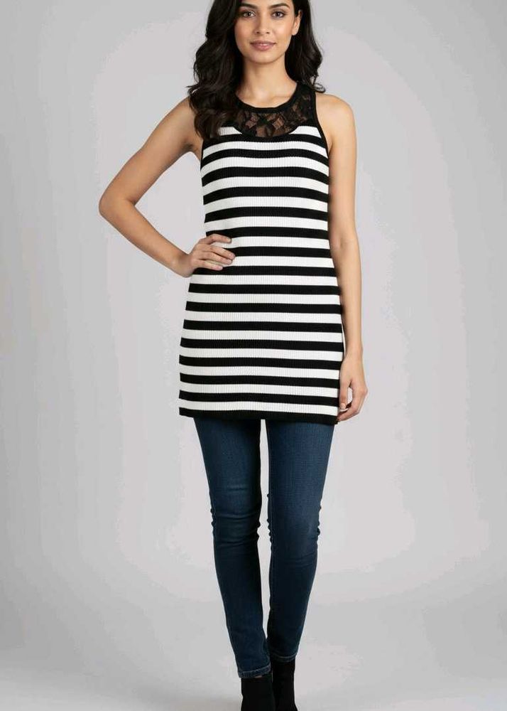 Striped Tank Top with Lace Detail