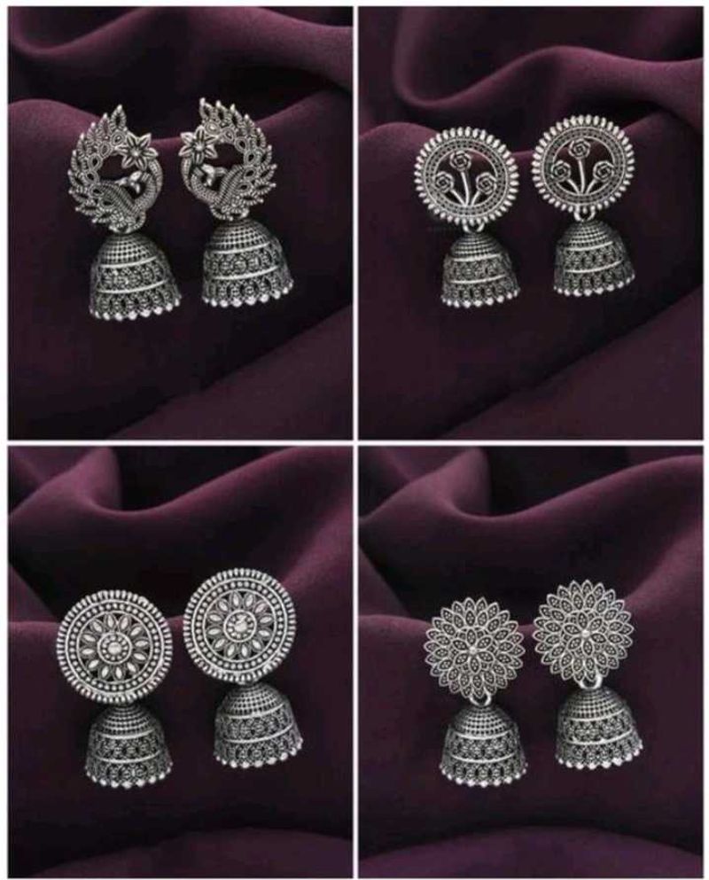 Silver Jhumka Earrings - Set of 4