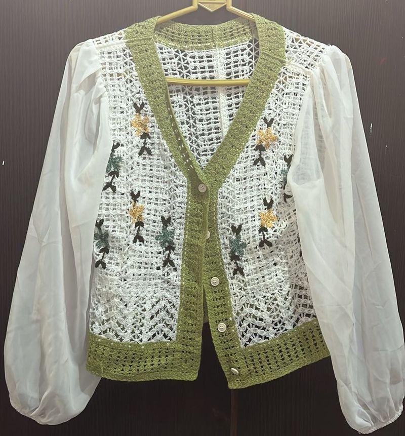 Crochet Cardigan with Balloon Sleeves