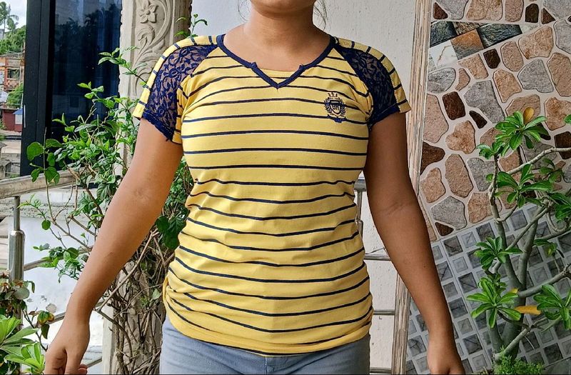 Yellow Striped Top For Women 🌞