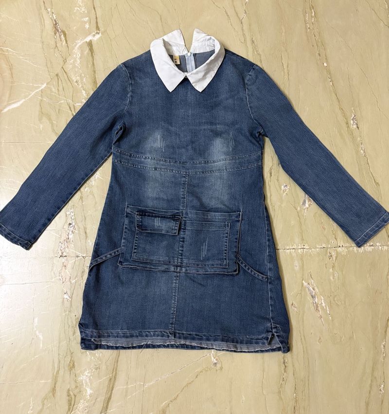 Denim Dress with Collar one piece