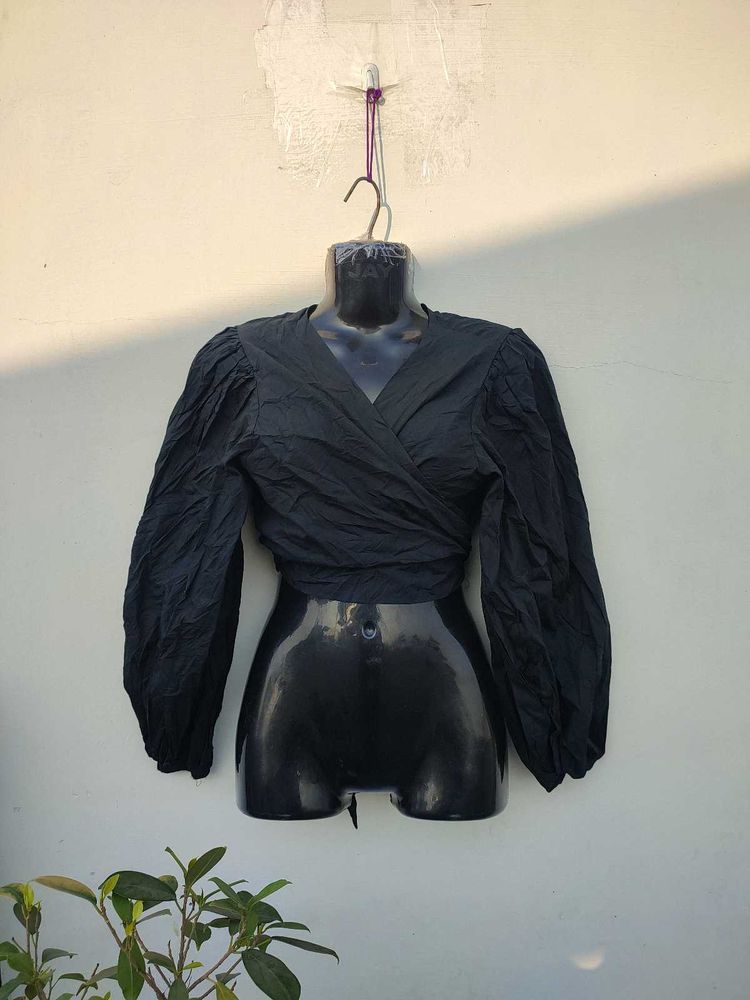 Shein Black Wrap Up Top