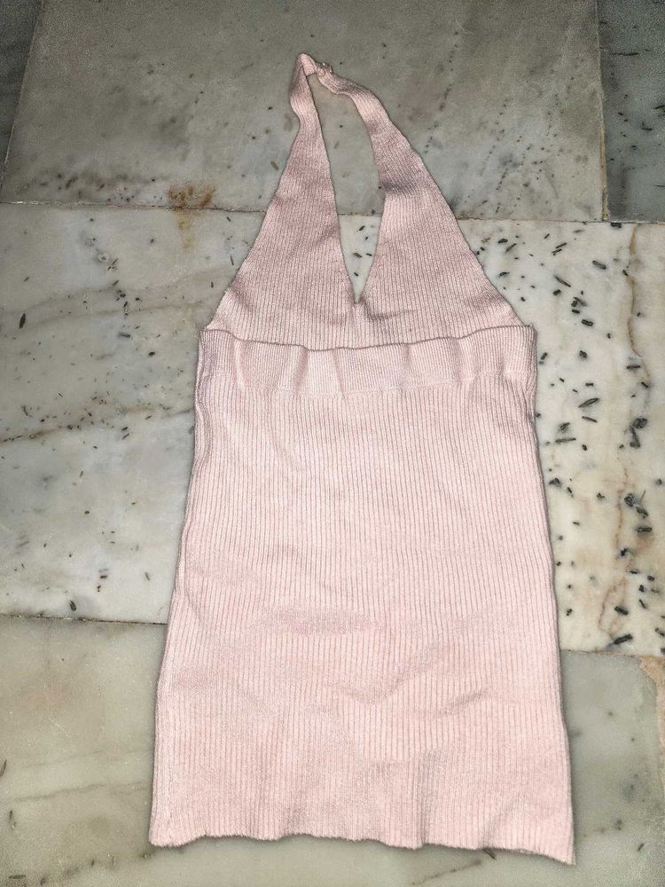 Pink Halter Knit Top