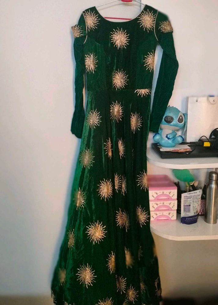 Velvet Bottle Green Gown Purchased From Lajpat