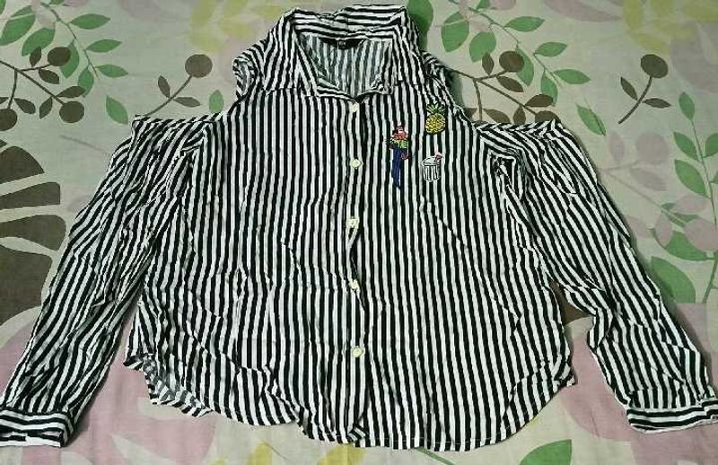 Striped Cold Shoulder Button Down