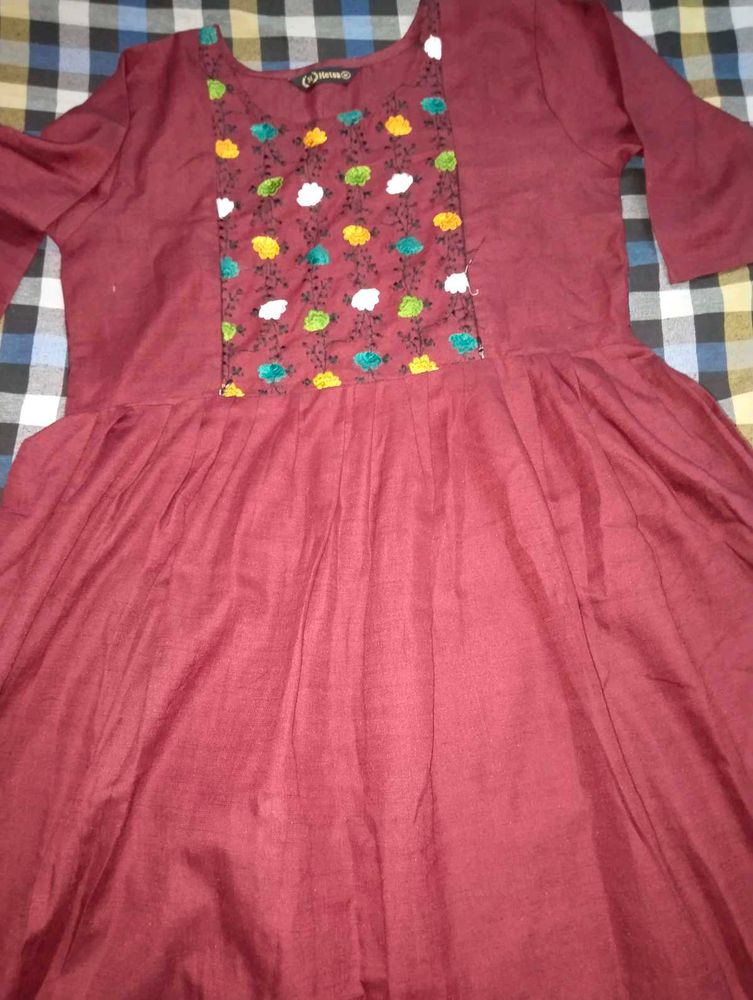 Embroidery Feeding Maroon Kurti