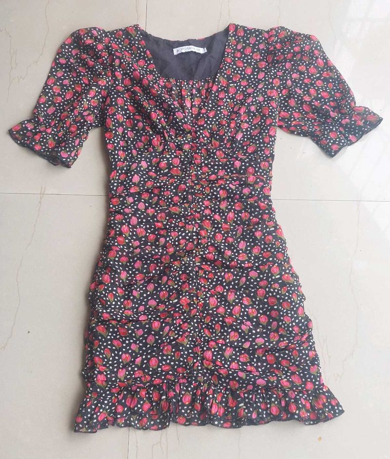 Black Bodycon Floral Mini Dress