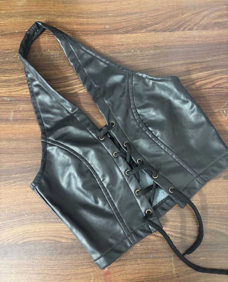 Black Leather Crop Top