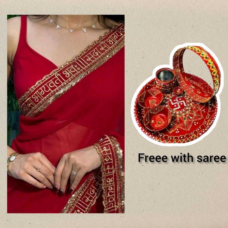 karwachauth saree with free plate