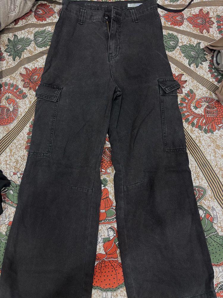 Wide Leg Cargo Pants (carbon black)