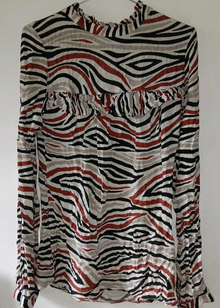 Zebra Print Ruffle Blouse