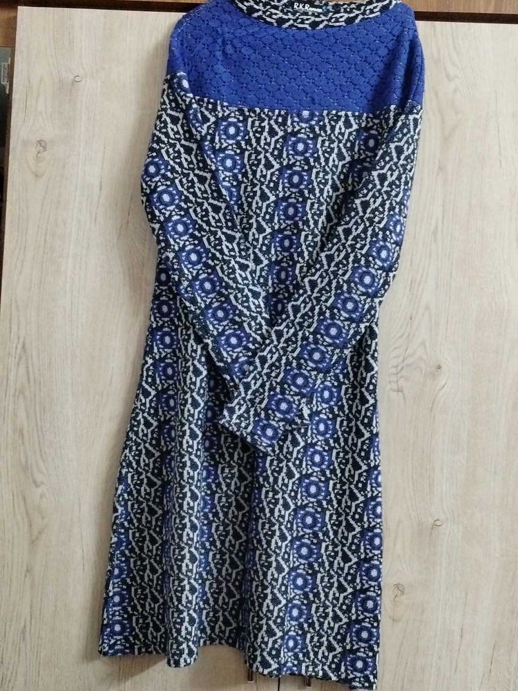 Blue Patterned Midi Dress