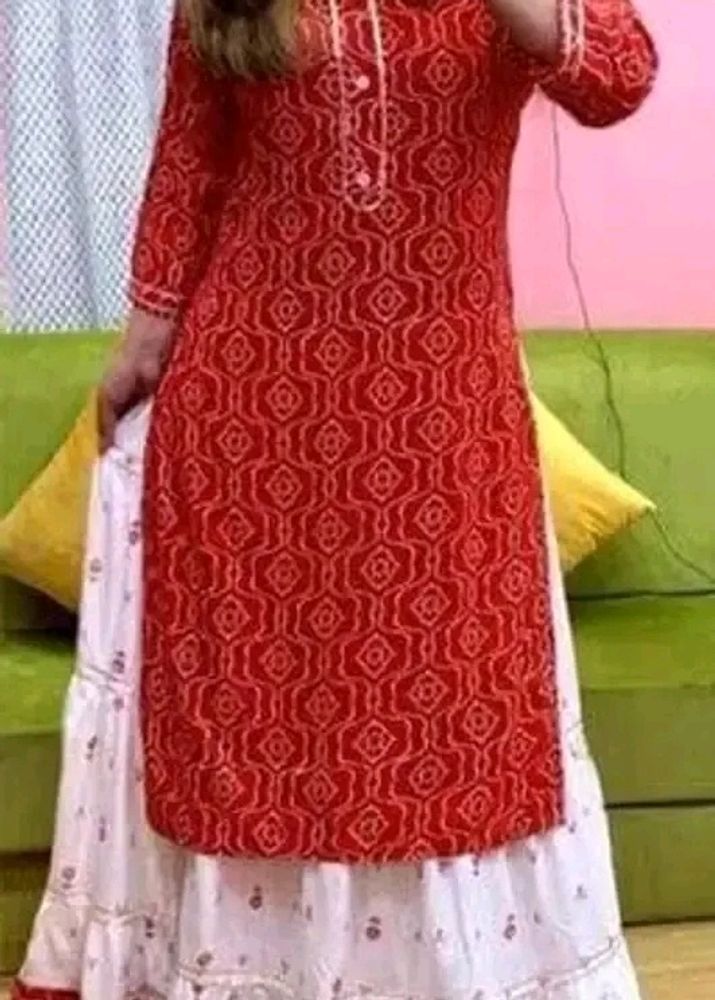 Red Printed Kurti Set