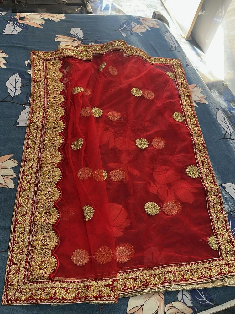Red Embroidered Dupatta