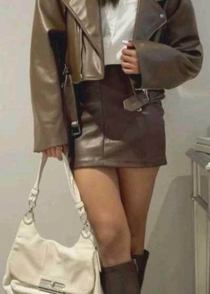 Brown Faux Leather Skirt