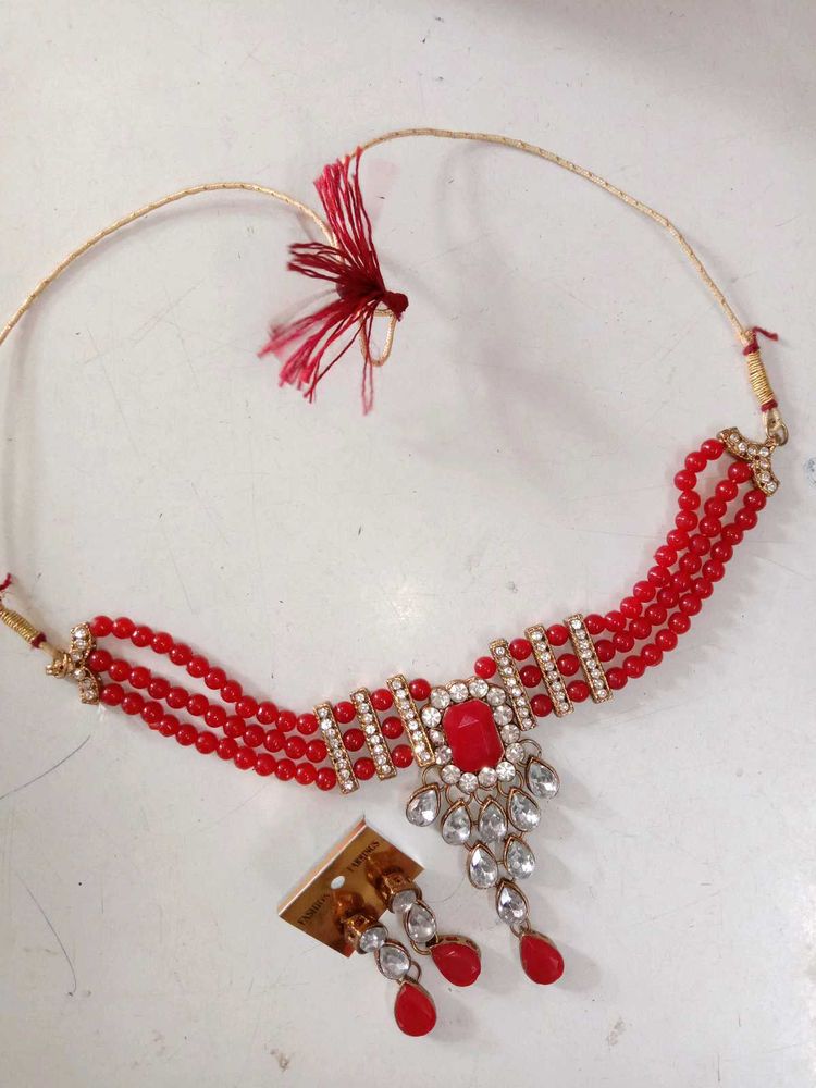 Red &amp; Crystal Statement Necklace Set