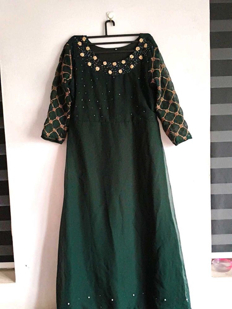 Dark Green Colour Gown With Dupatta