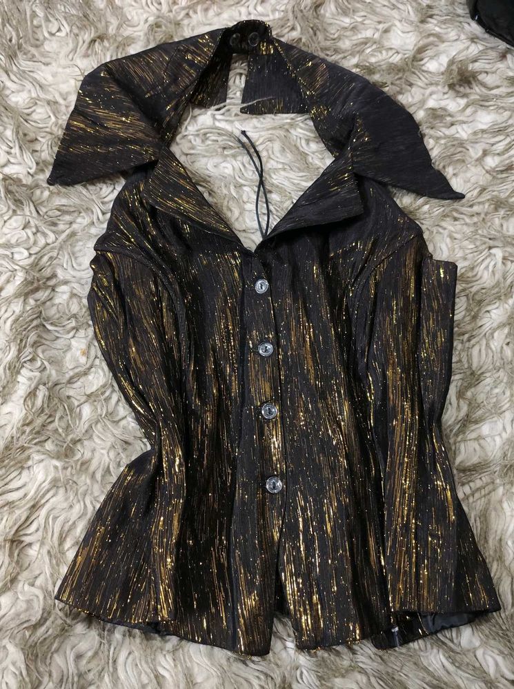 Black and Golden Halter Neck Corset Top
