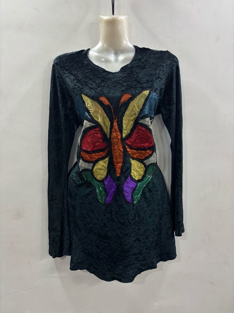 Butterfly Applique Velvet Tunic