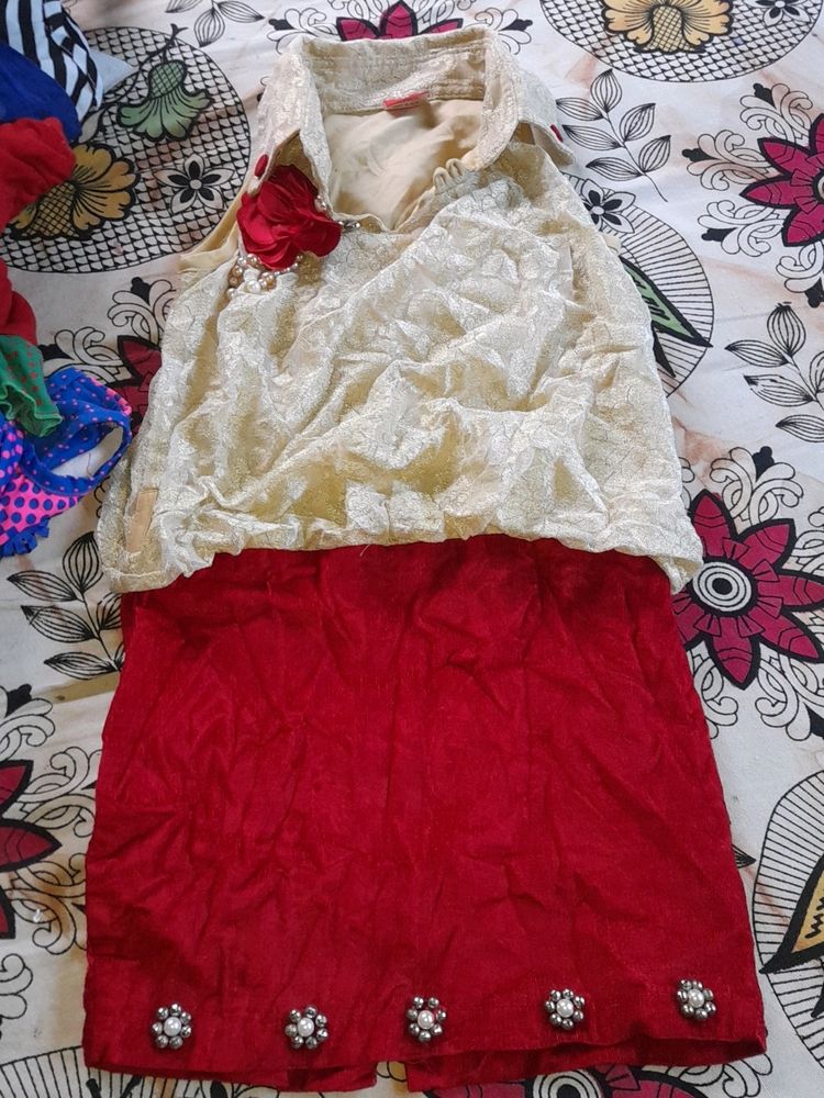 Red And Cream Frock
